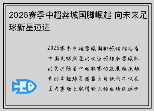 2026赛季中超蓉城国脚崛起 向未来足球新星迈进